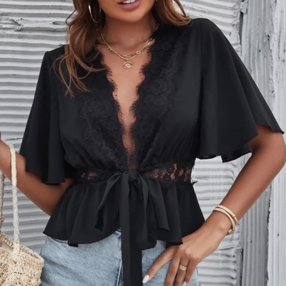 Boho Lace Butterfly Sleeve Blouse - Picture 5 of 6